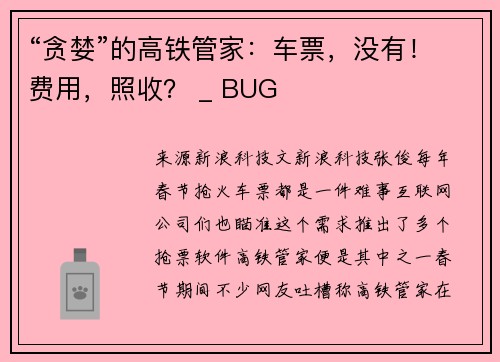 “贪婪”的高铁管家：车票，没有！费用，照收？ _ BUG