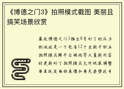 《博德之门3》拍照模式截图 美丽且搞笑场景欣赏