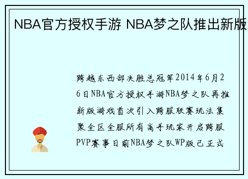 NBA官方授权手游 NBA梦之队推出新版